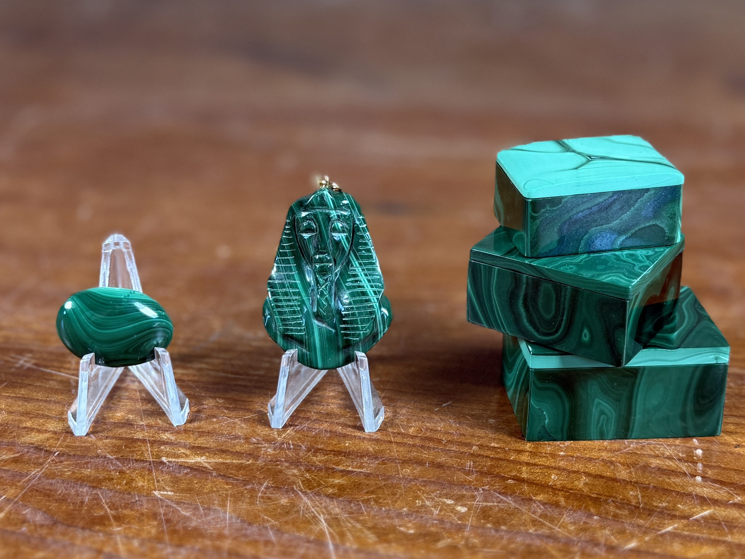 MALACHITE TRINKET BOXES, PENDANT, & CABOCHON