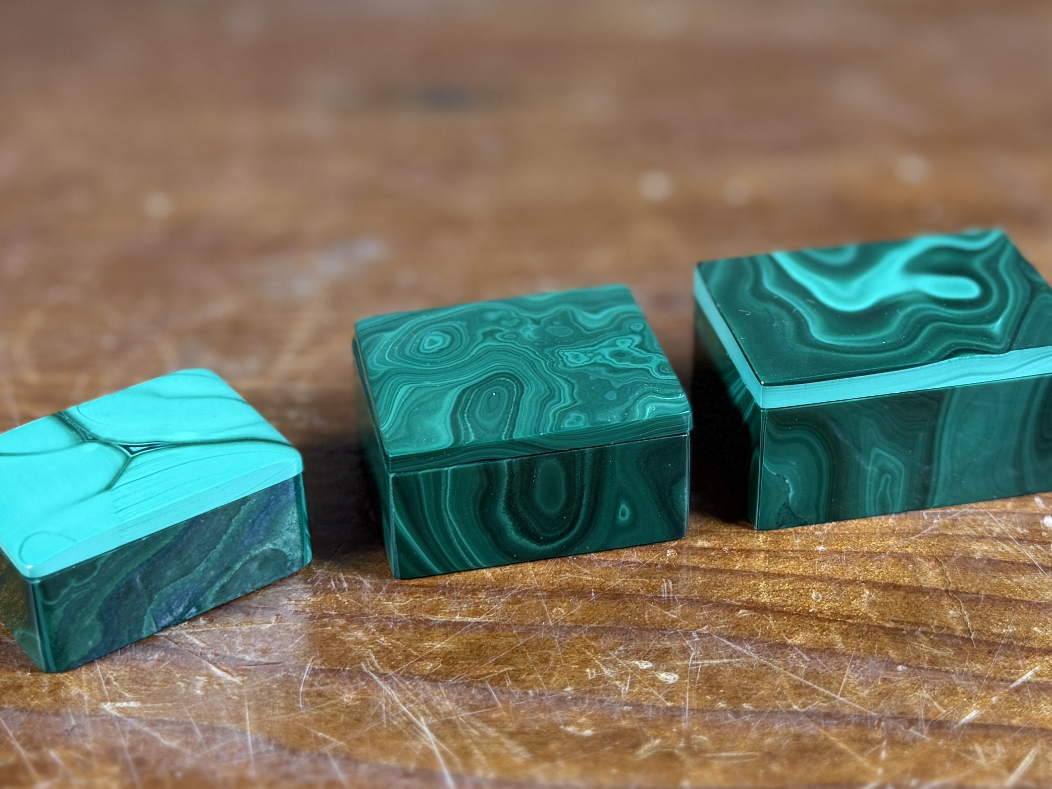 MALACHITE TRINKET BOXES, PENDANT, & CABOCHON