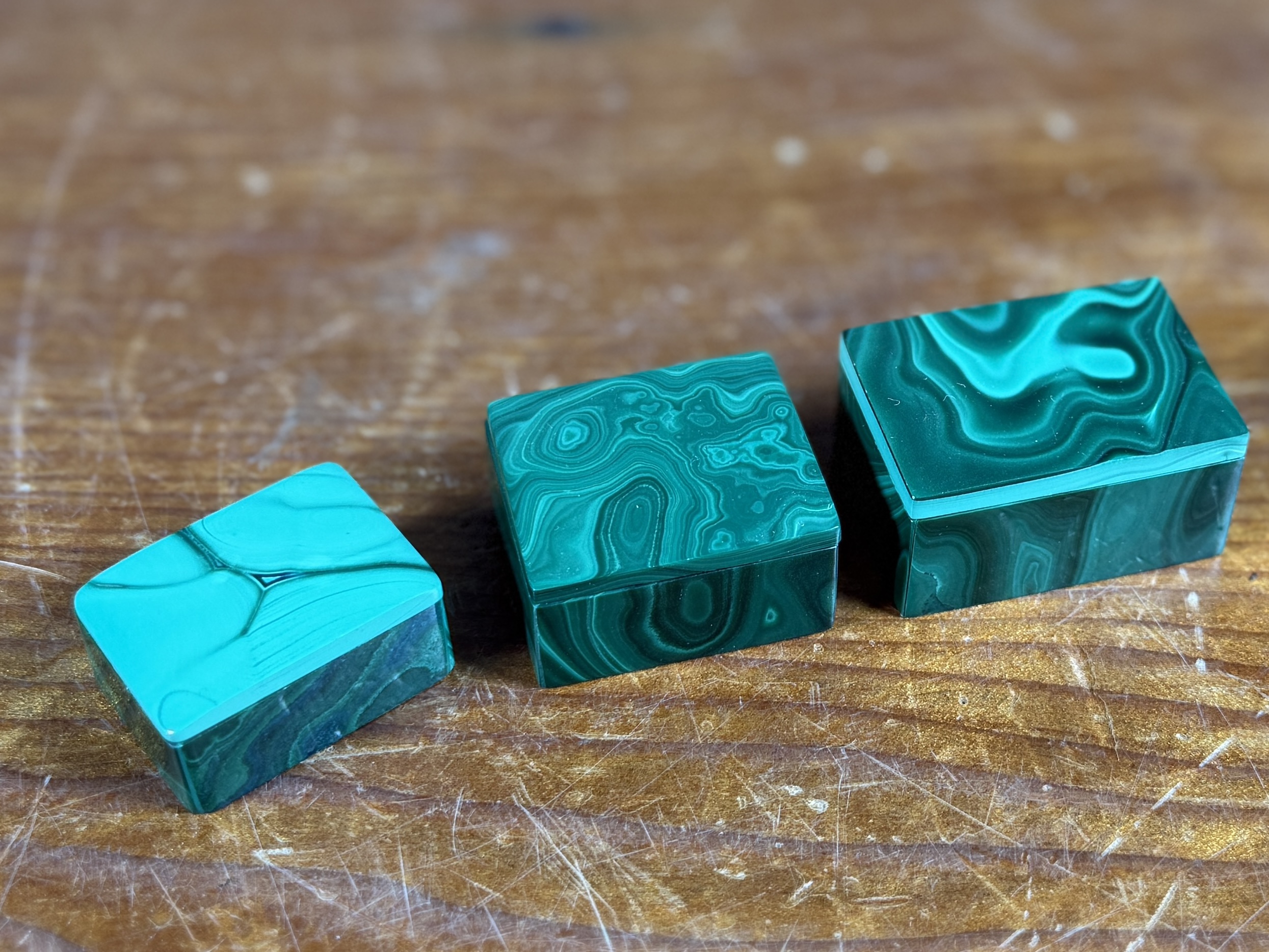 MALACHITE TRINKET BOXES, PENDANT, & CABOCHON