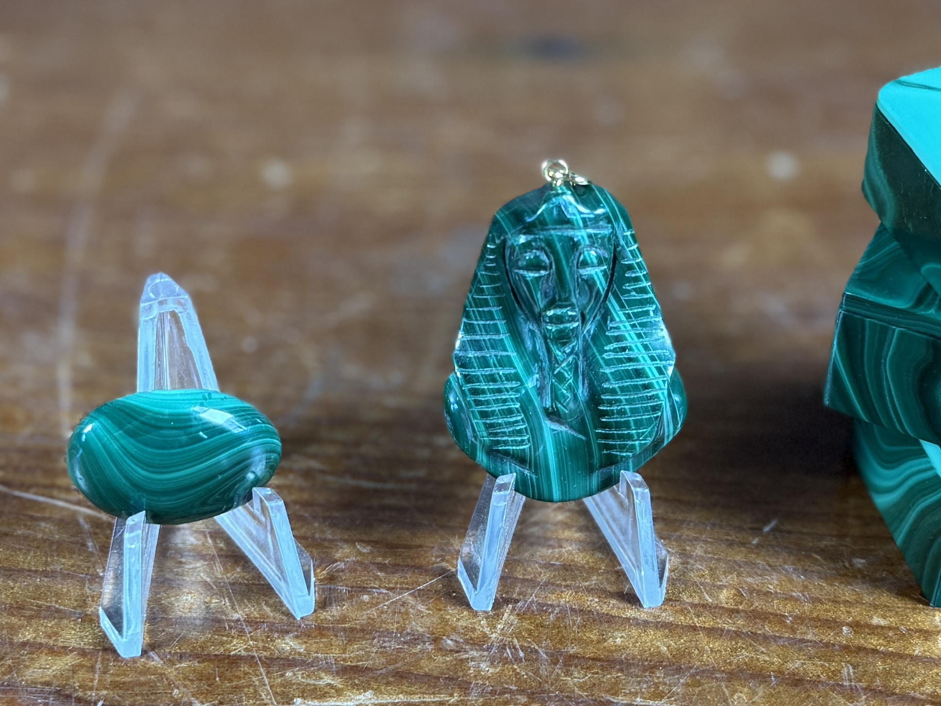 MALACHITE TRINKET BOXES, PENDANT, & CABOCHON