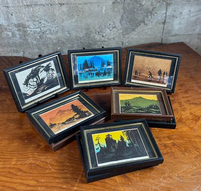 ELTON BENNETT, MINIATURE FRAMED PRINTS. This lot features a collection of nine (9) framed prints 