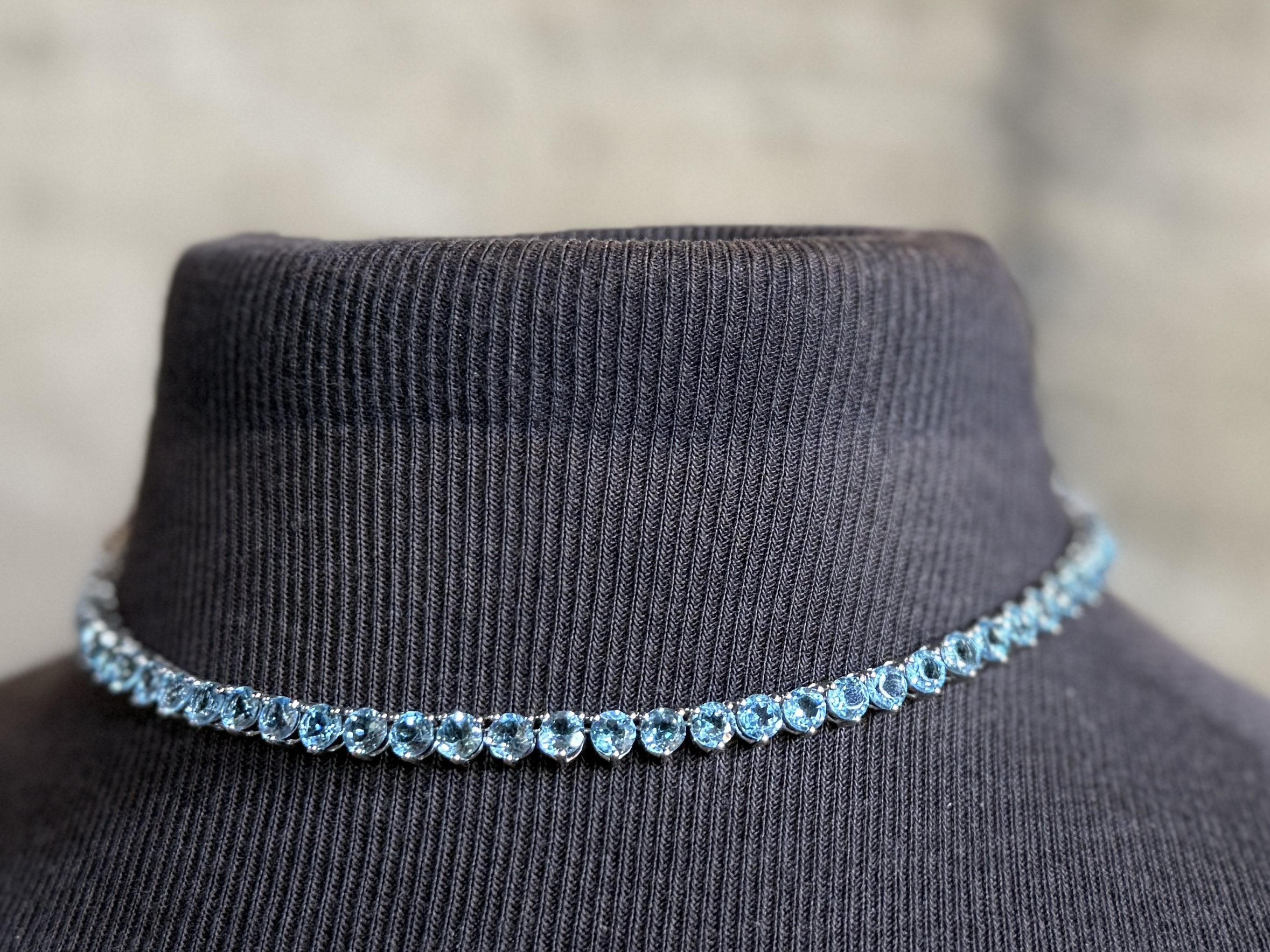 STERLING SILVER & BLUE TOPAZ NECKLACE & TENNIS BRACELETS