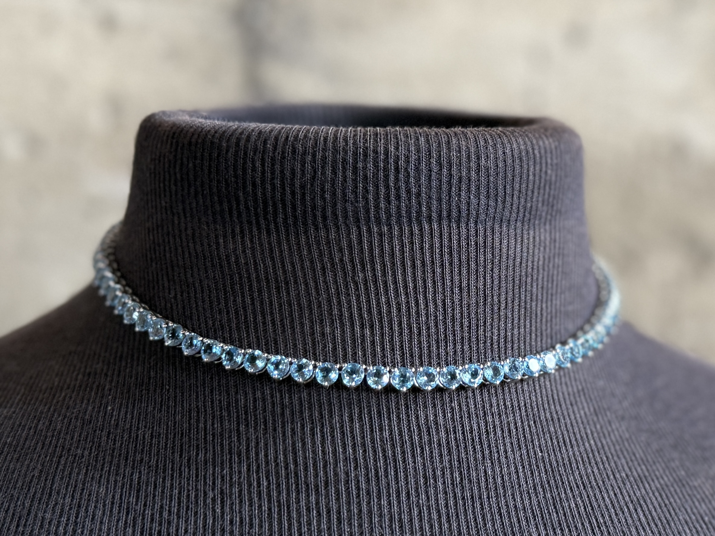 STERLING SILVER & BLUE TOPAZ NECKLACE & TENNIS BRACELETS