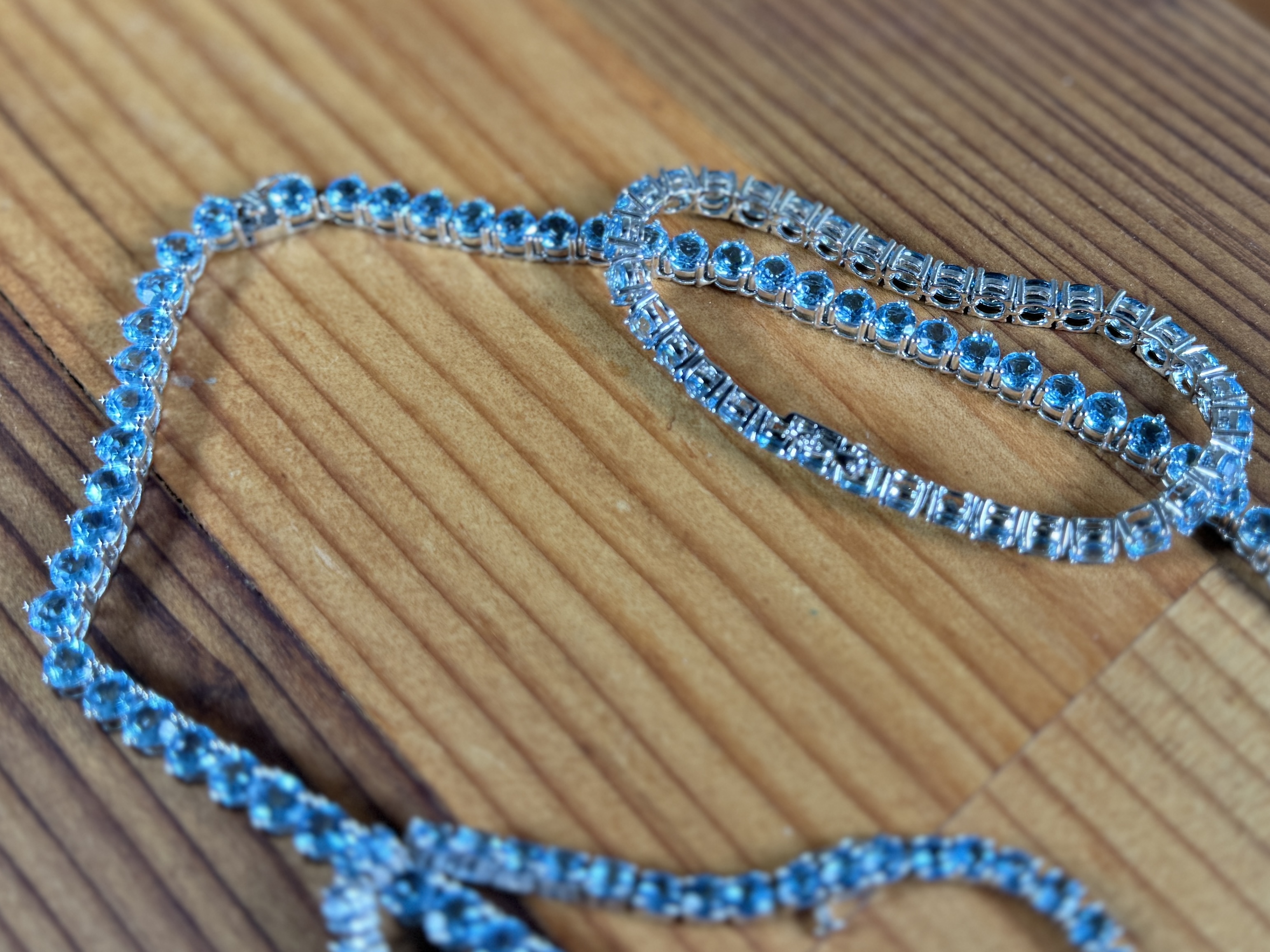 STERLING SILVER & BLUE TOPAZ NECKLACE & TENNIS BRACELETS