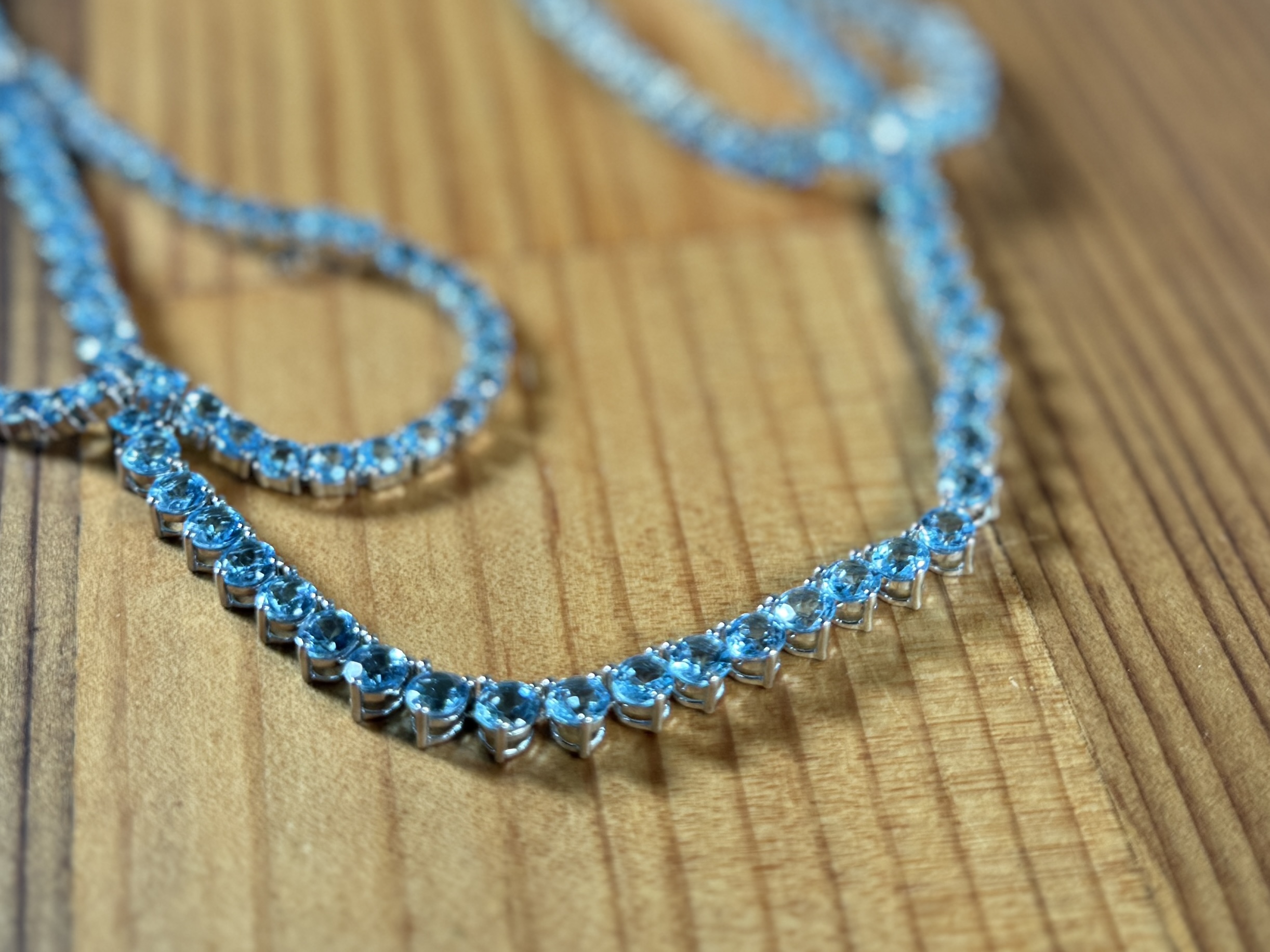 STERLING SILVER & BLUE TOPAZ NECKLACE & TENNIS BRACELETS