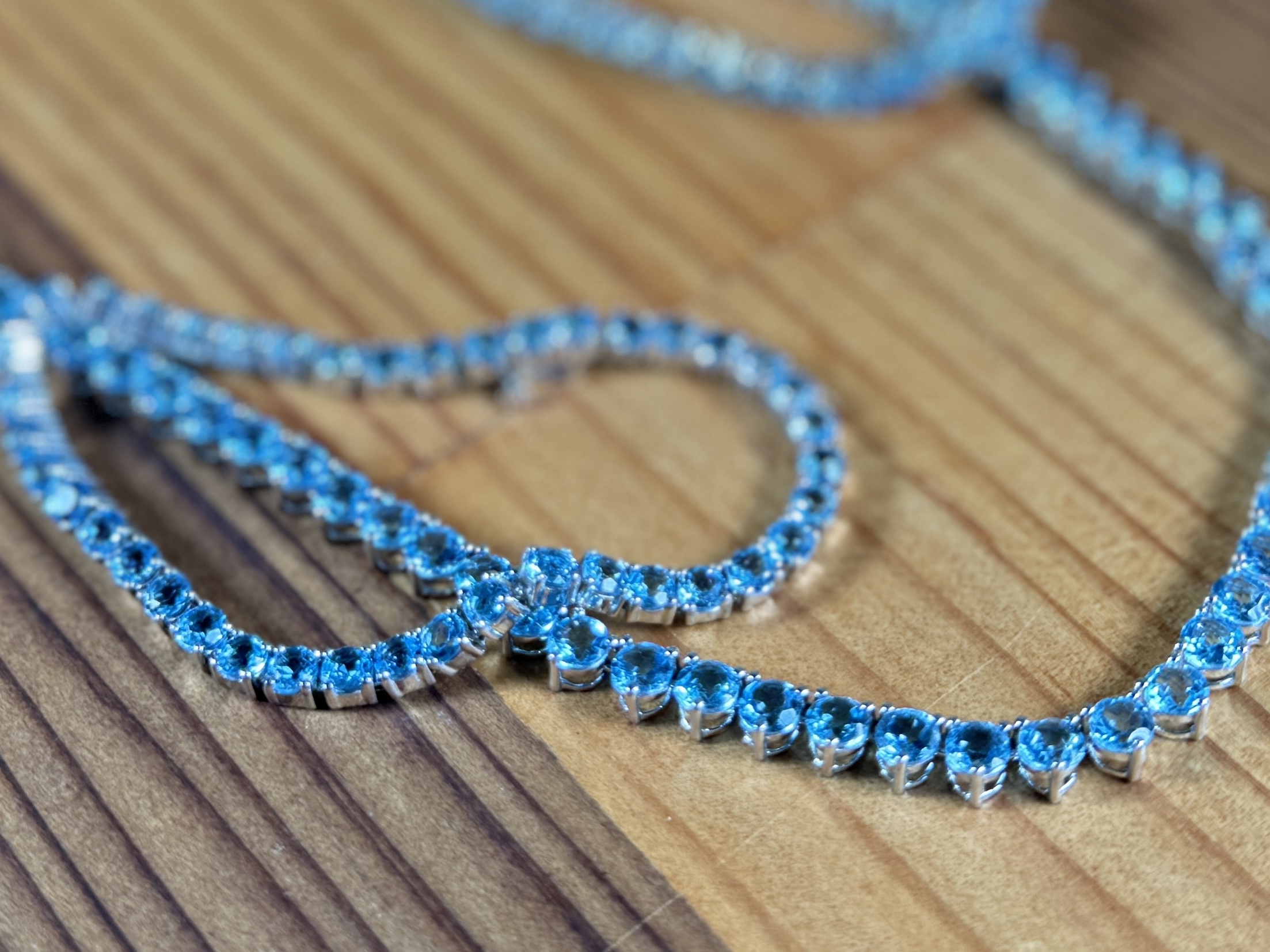 STERLING SILVER & BLUE TOPAZ NECKLACE & TENNIS BRACELETS
