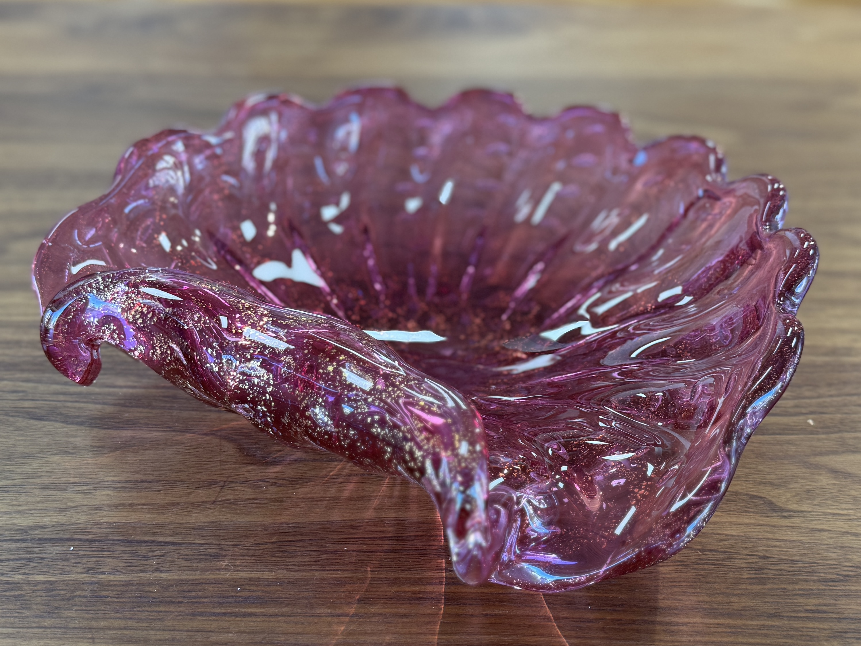 LARGE CAST SEASHELL FUSED ART GLASS VESSEL