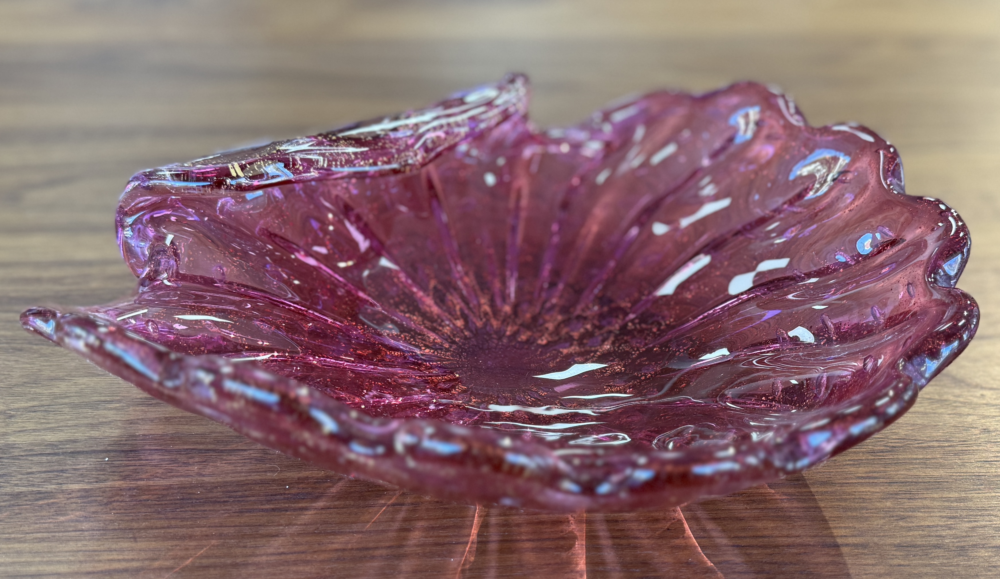 LARGE CAST SEASHELL FUSED ART GLASS VESSEL