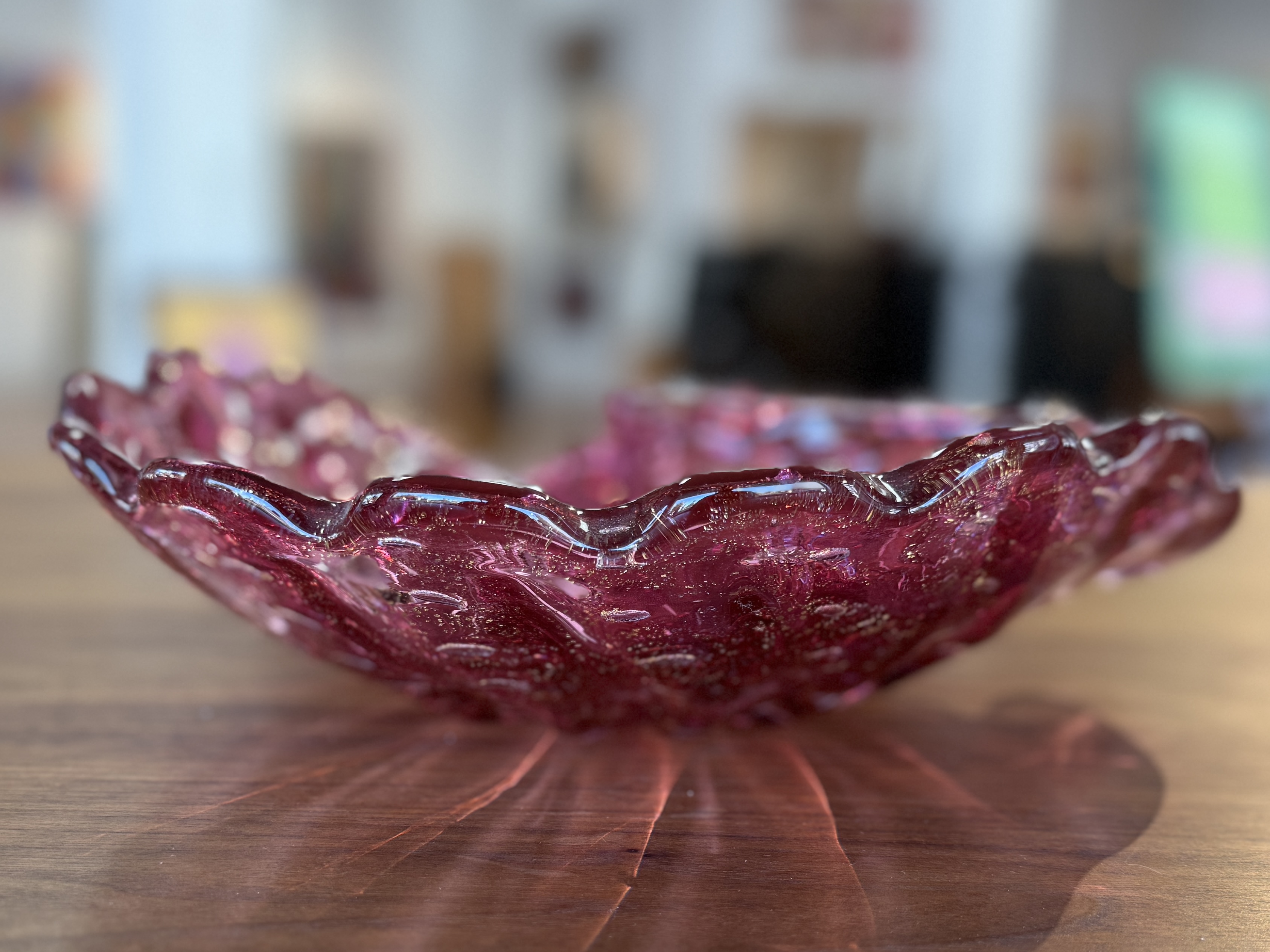 LARGE CAST SEASHELL FUSED ART GLASS VESSEL