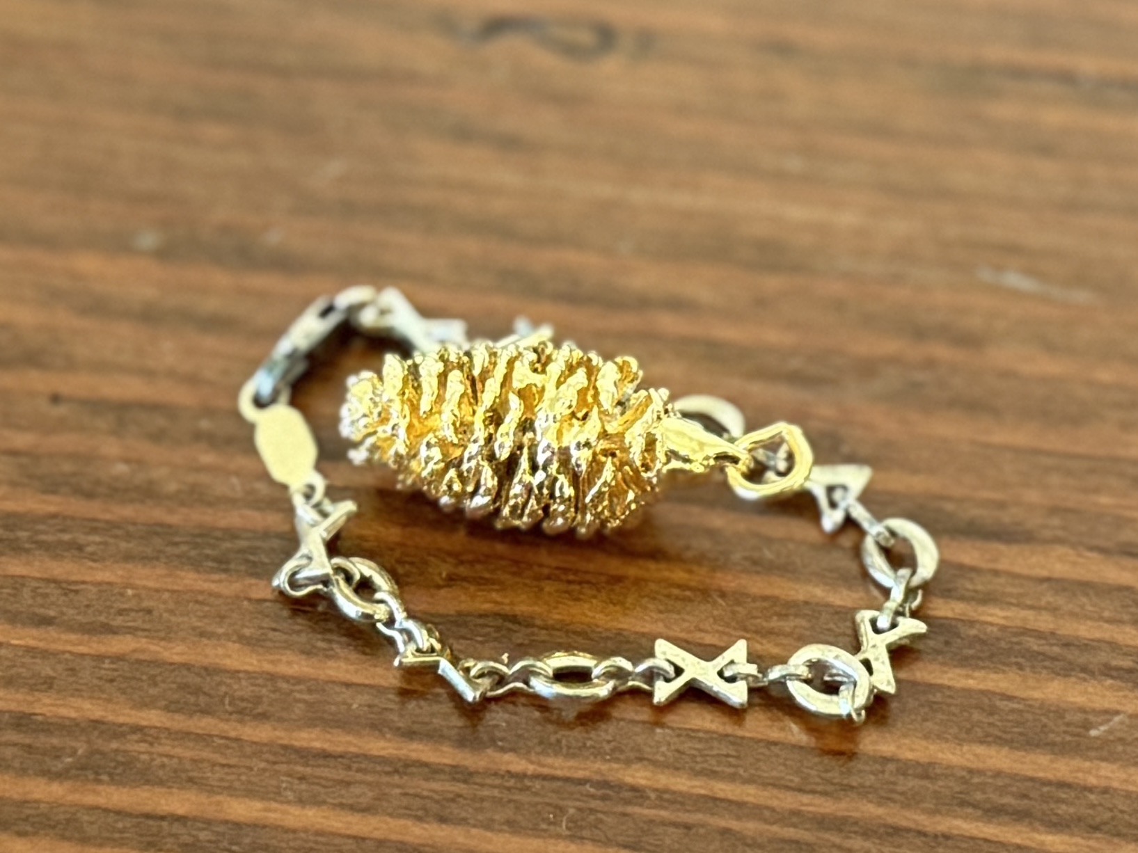 24K GOLD PLATED BABY BRACELET & PINE CONE PENDANT CHARM