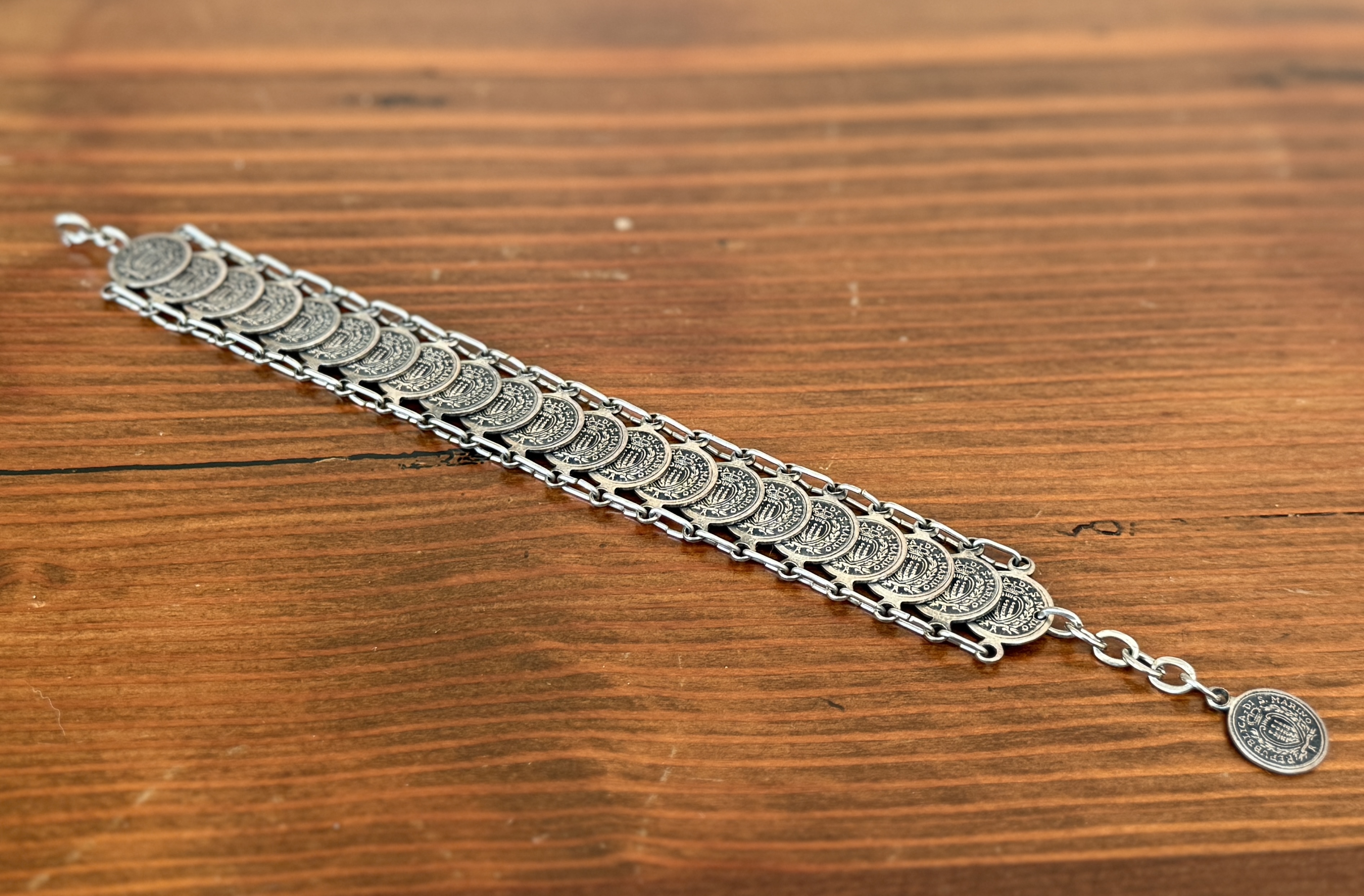 SILVER-TONE COIN BRACELET