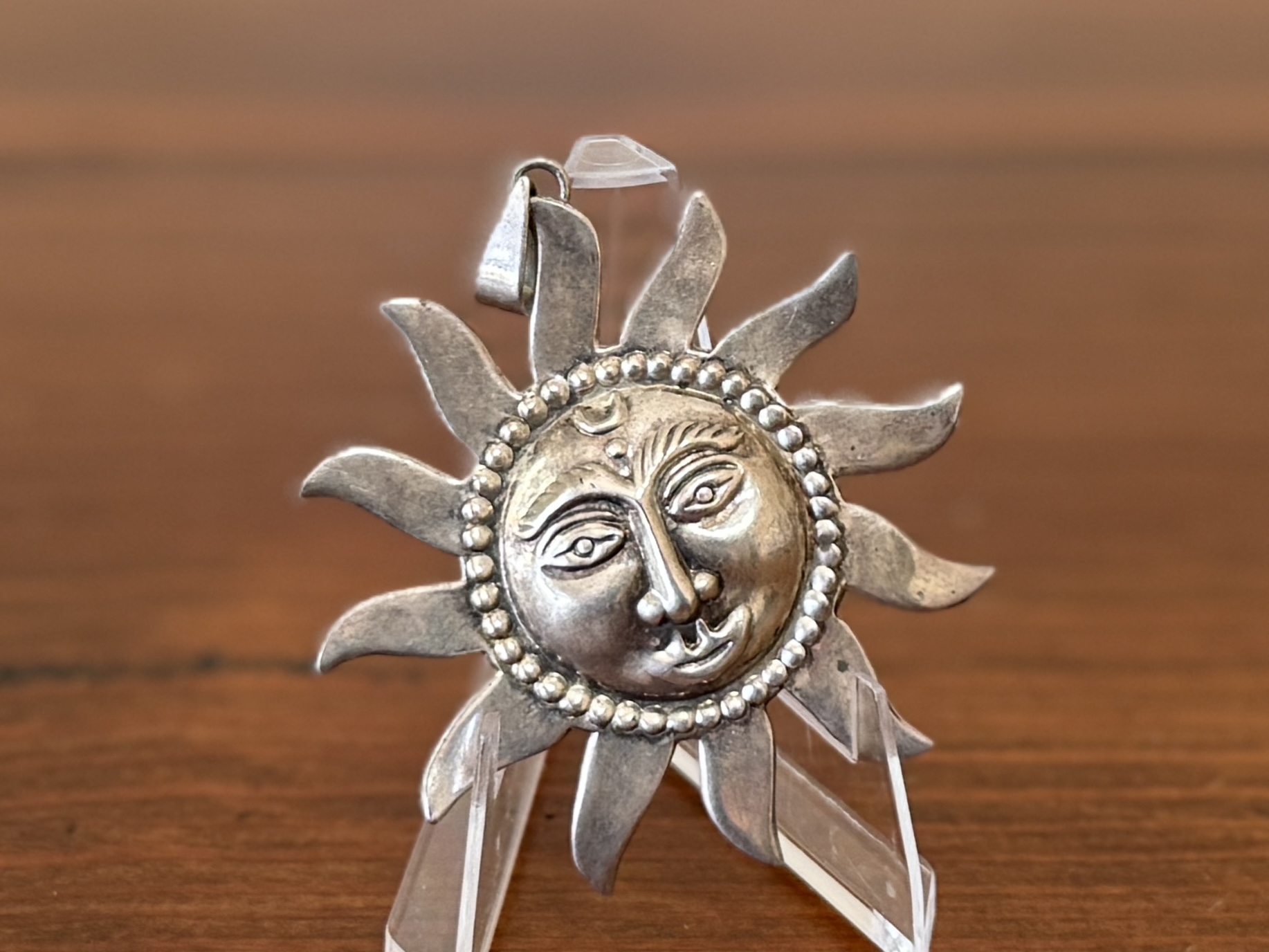 STERLING CELESTIAL SUN FACE PENDANT