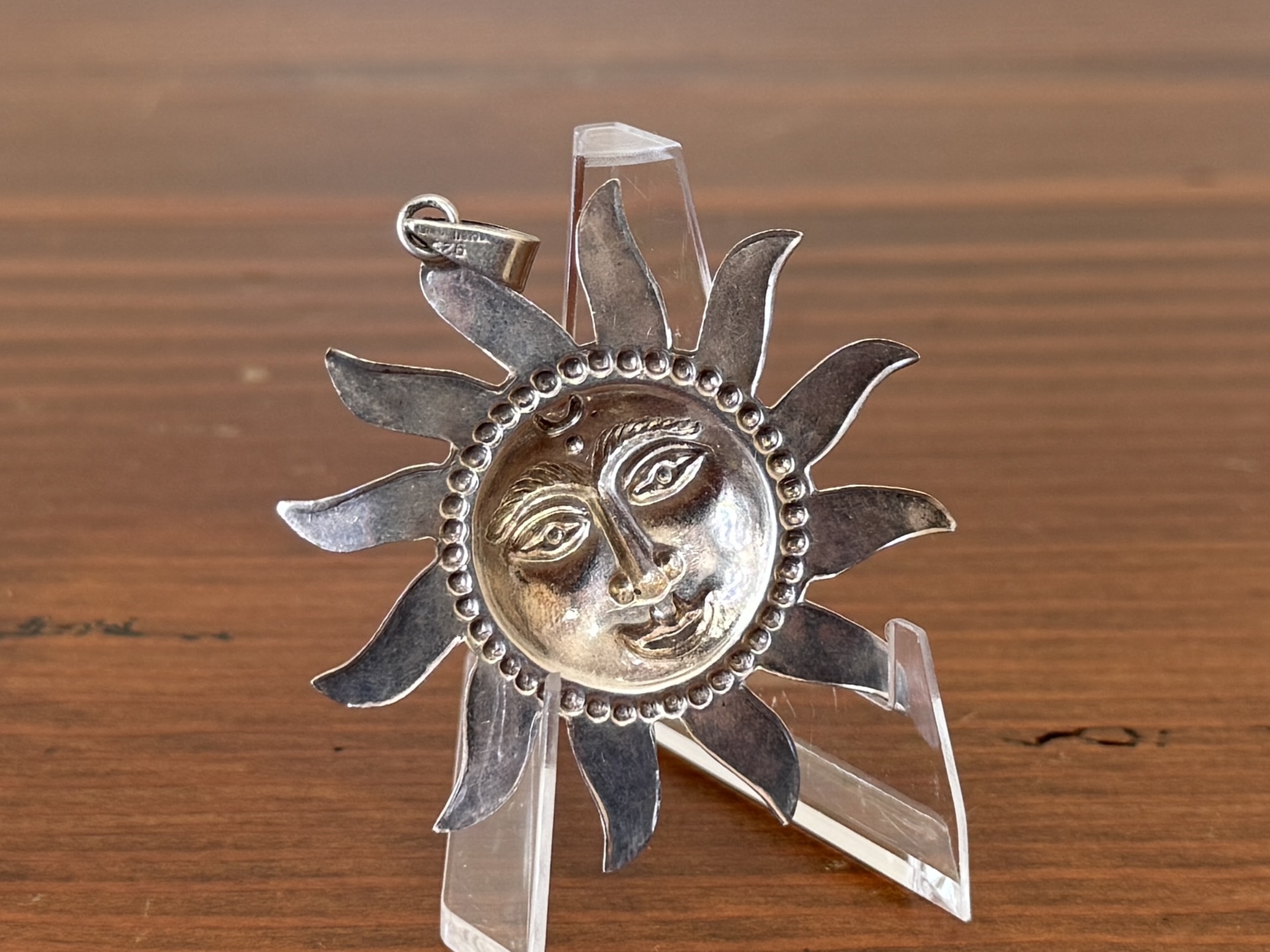 STERLING CELESTIAL SUN FACE PENDANT