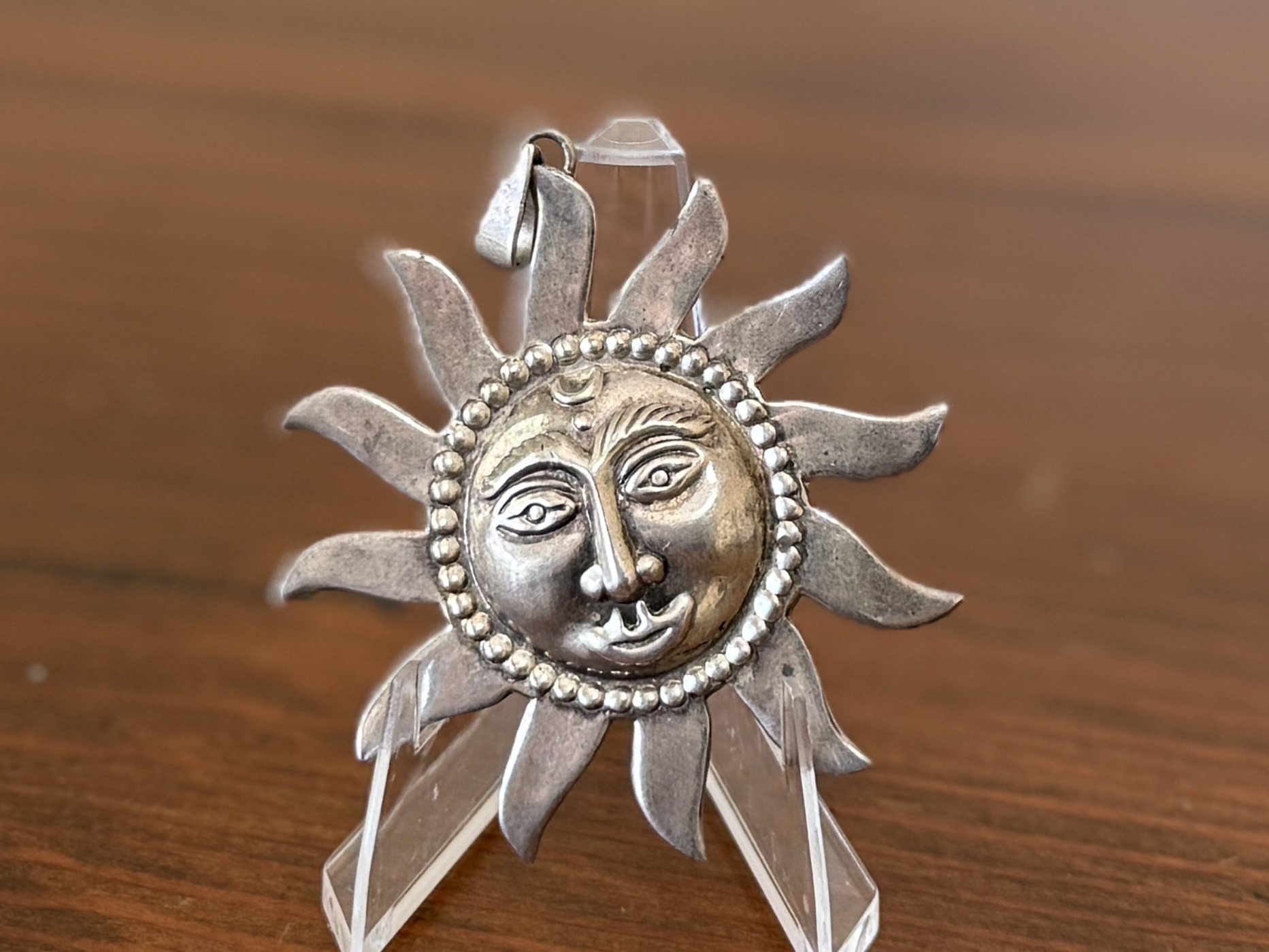 STERLING CELESTIAL SUN FACE PENDANT