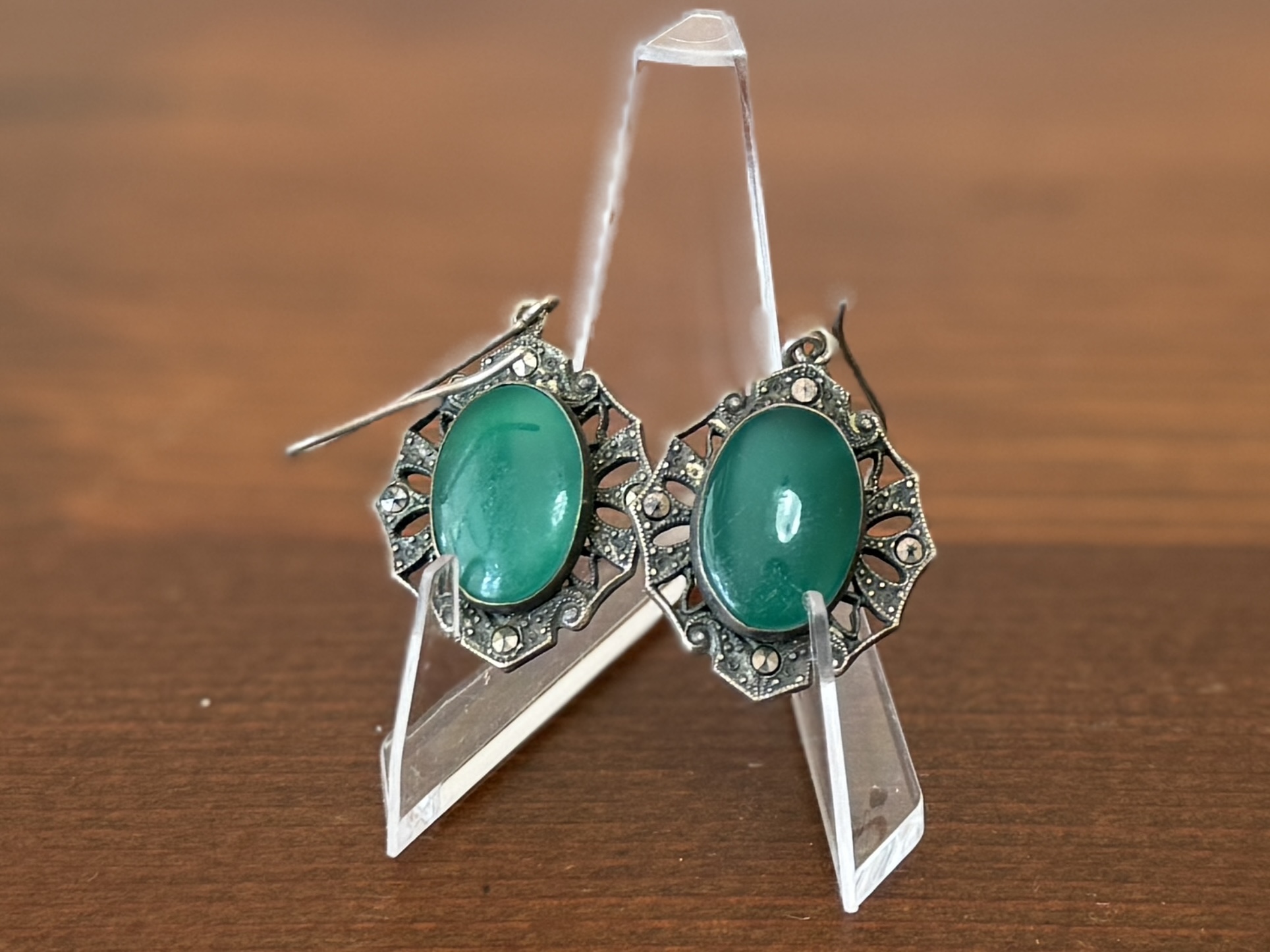 STERLING CHALCEDONY & MARCASITE EARRINGS