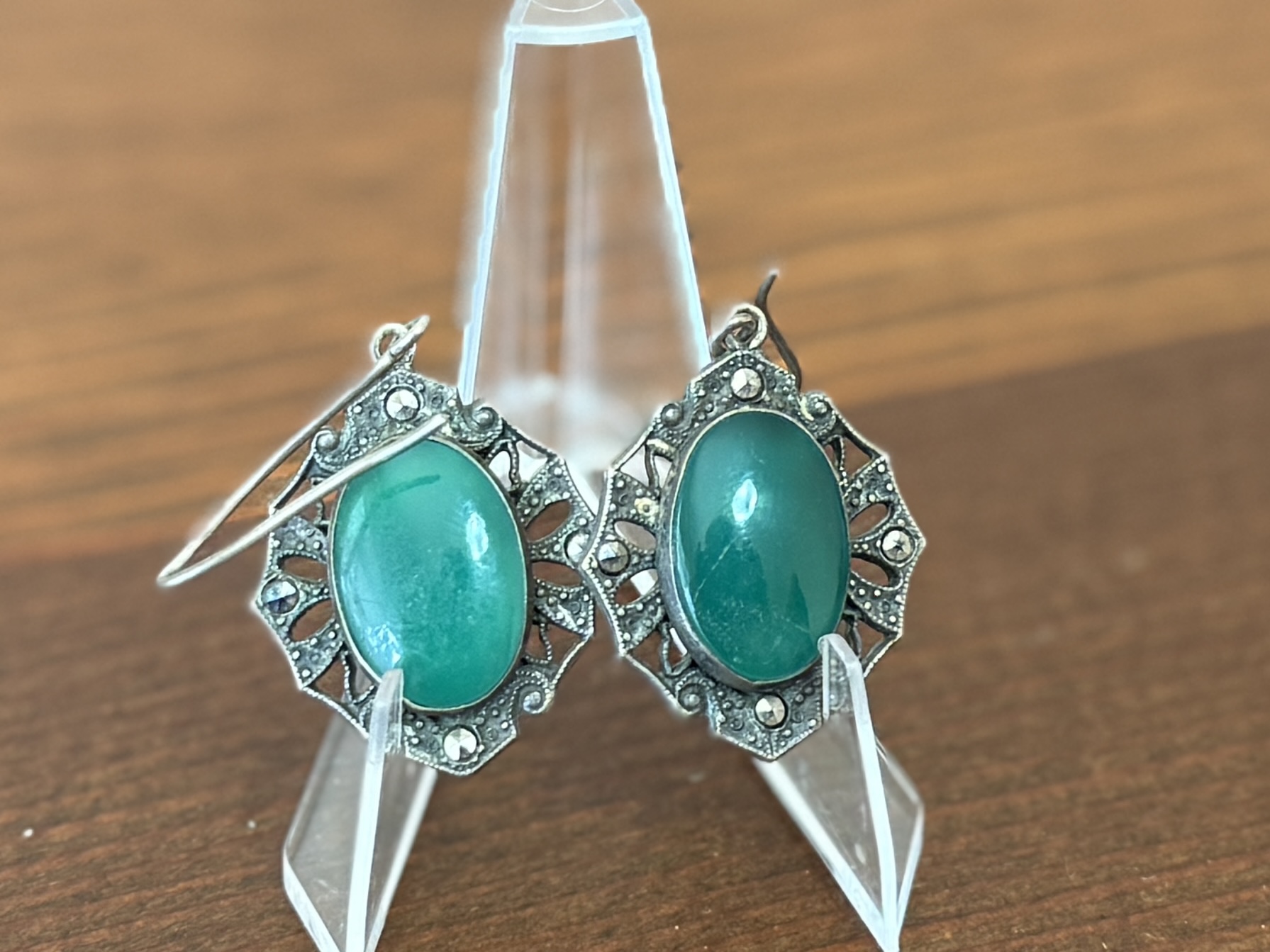STERLING CHALCEDONY & MARCASITE EARRINGS
