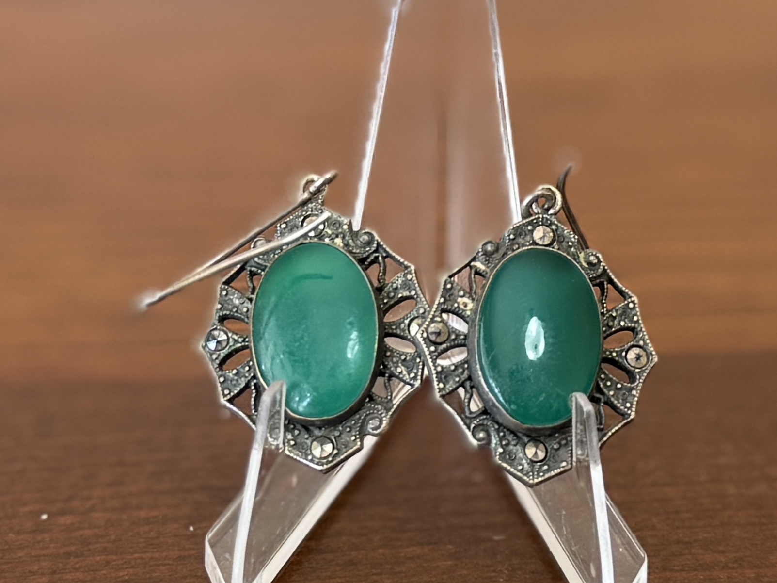 STERLING CHALCEDONY & MARCASITE EARRINGS