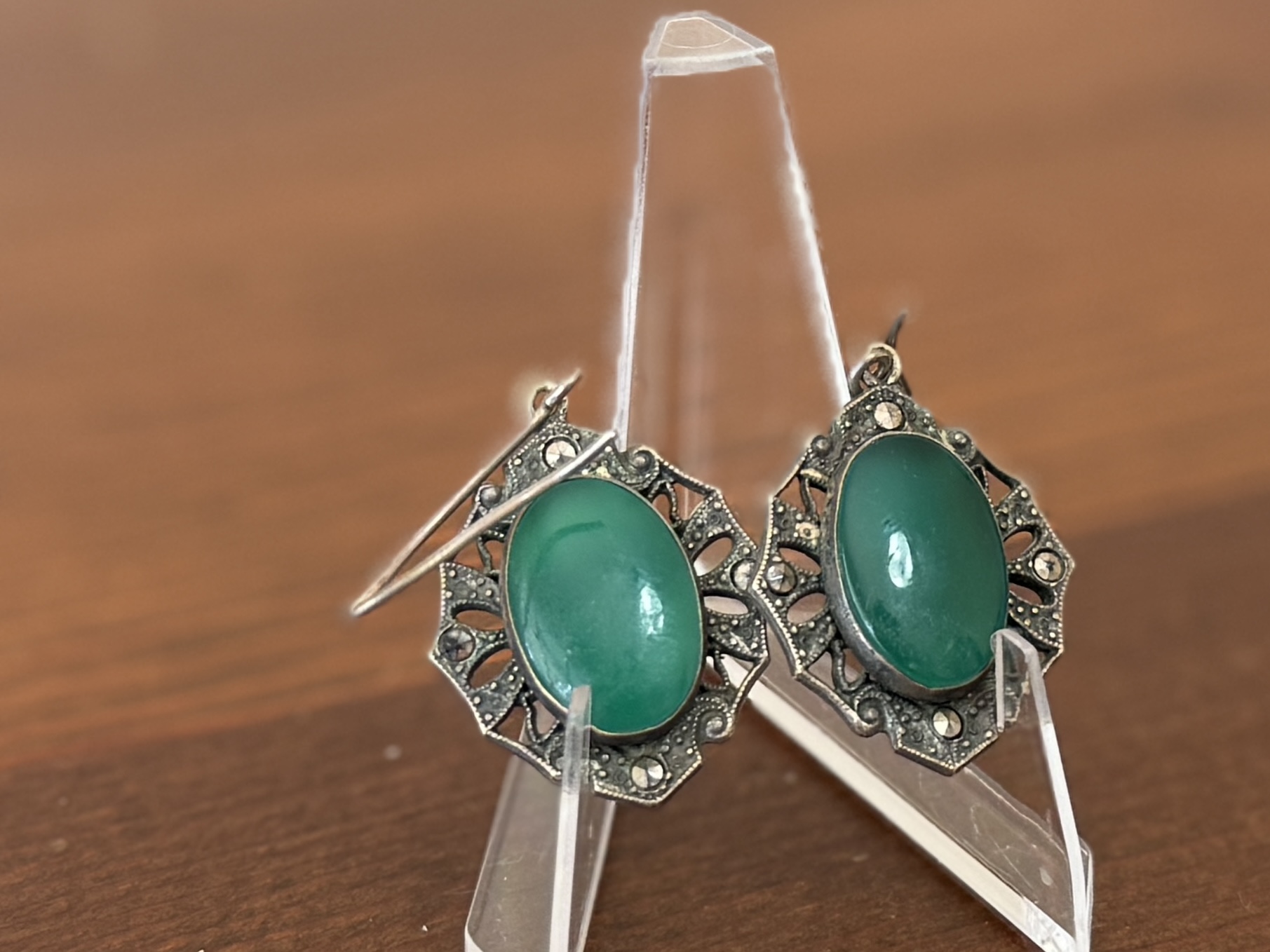 STERLING CHALCEDONY & MARCASITE EARRINGS