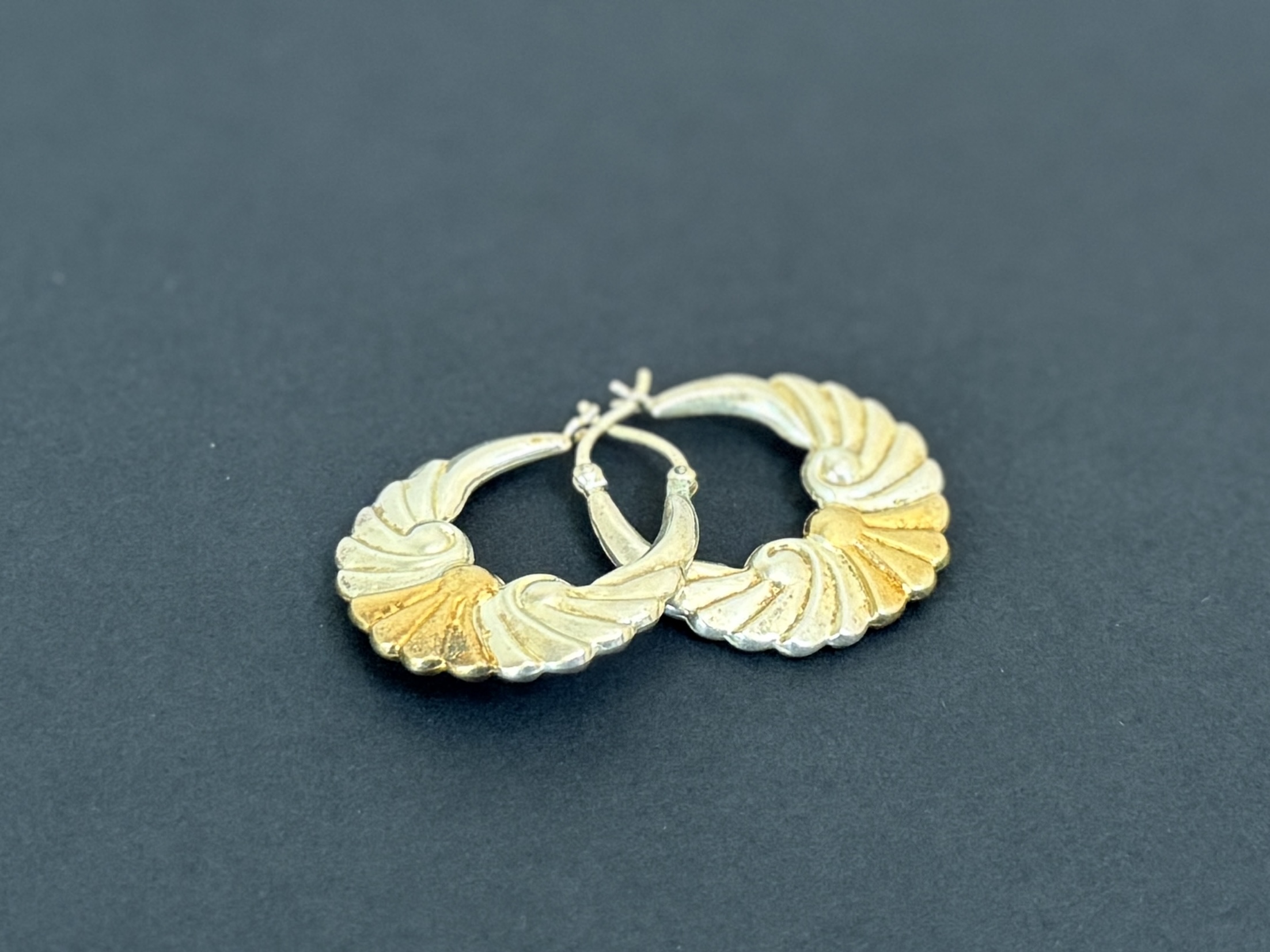STERLING TWO-TONE FLUTED HOOP EARRINGS