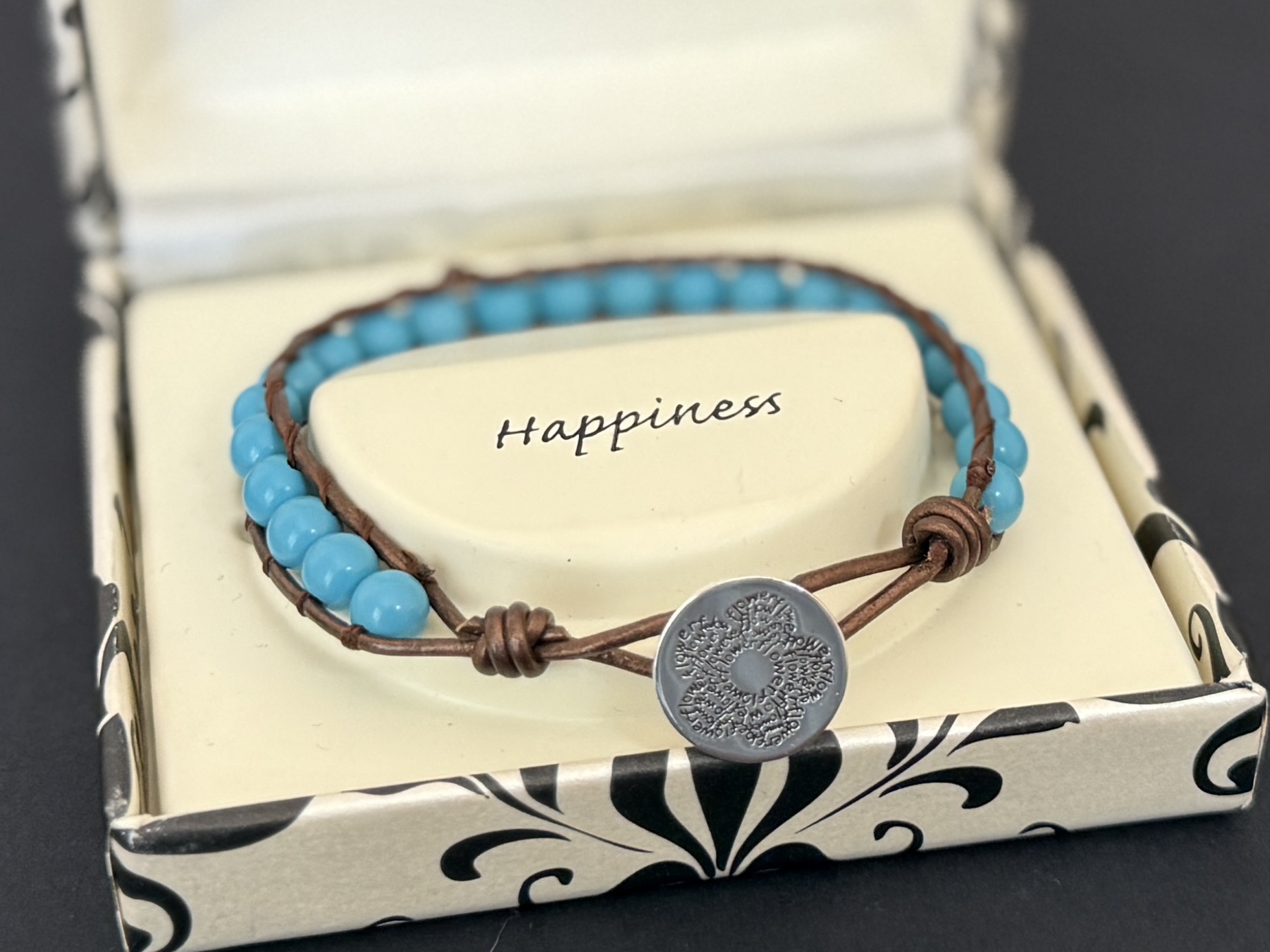 "HAPPINESS" BRACELET WITH STERLING SILVER CHARM