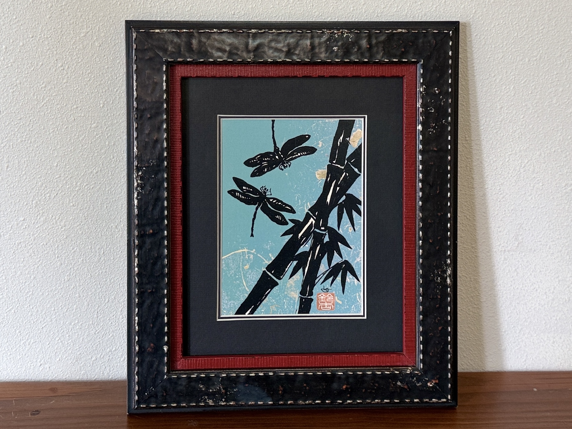 JAPANESE PRINT, BAMBOO & DRAGONFLIES