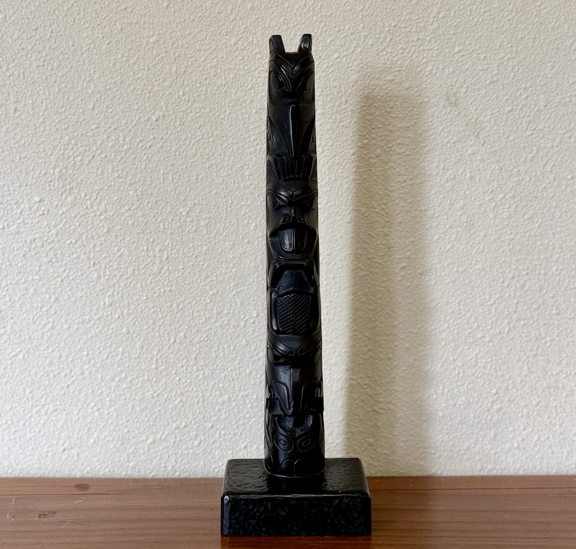 BOMA CARVED BLACK STONE TOTEM POLE SCULPTURE