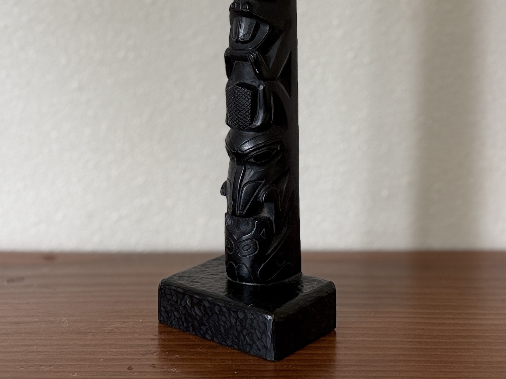 BOMA CARVED BLACK STONE TOTEM POLE SCULPTURE