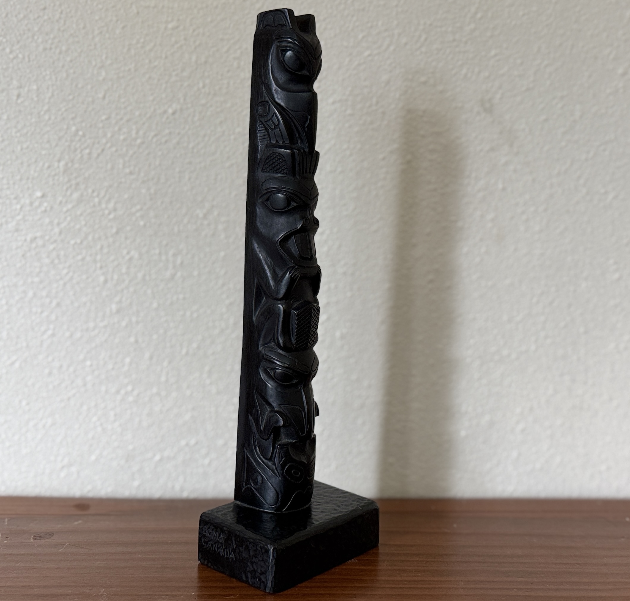 BOMA CARVED BLACK STONE TOTEM POLE SCULPTURE