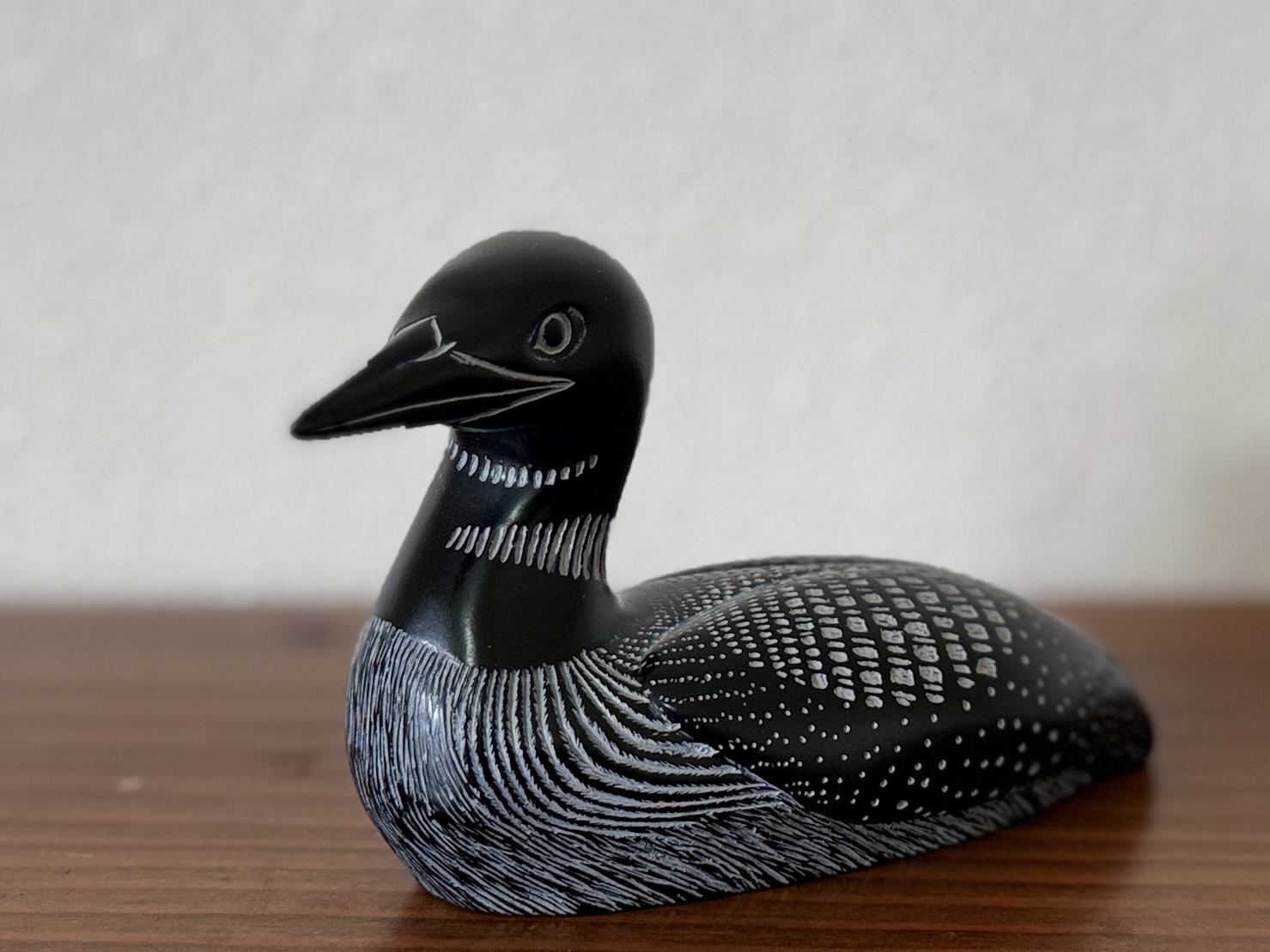 BOMA CARVED BLACK STONE LOON FIGURINE