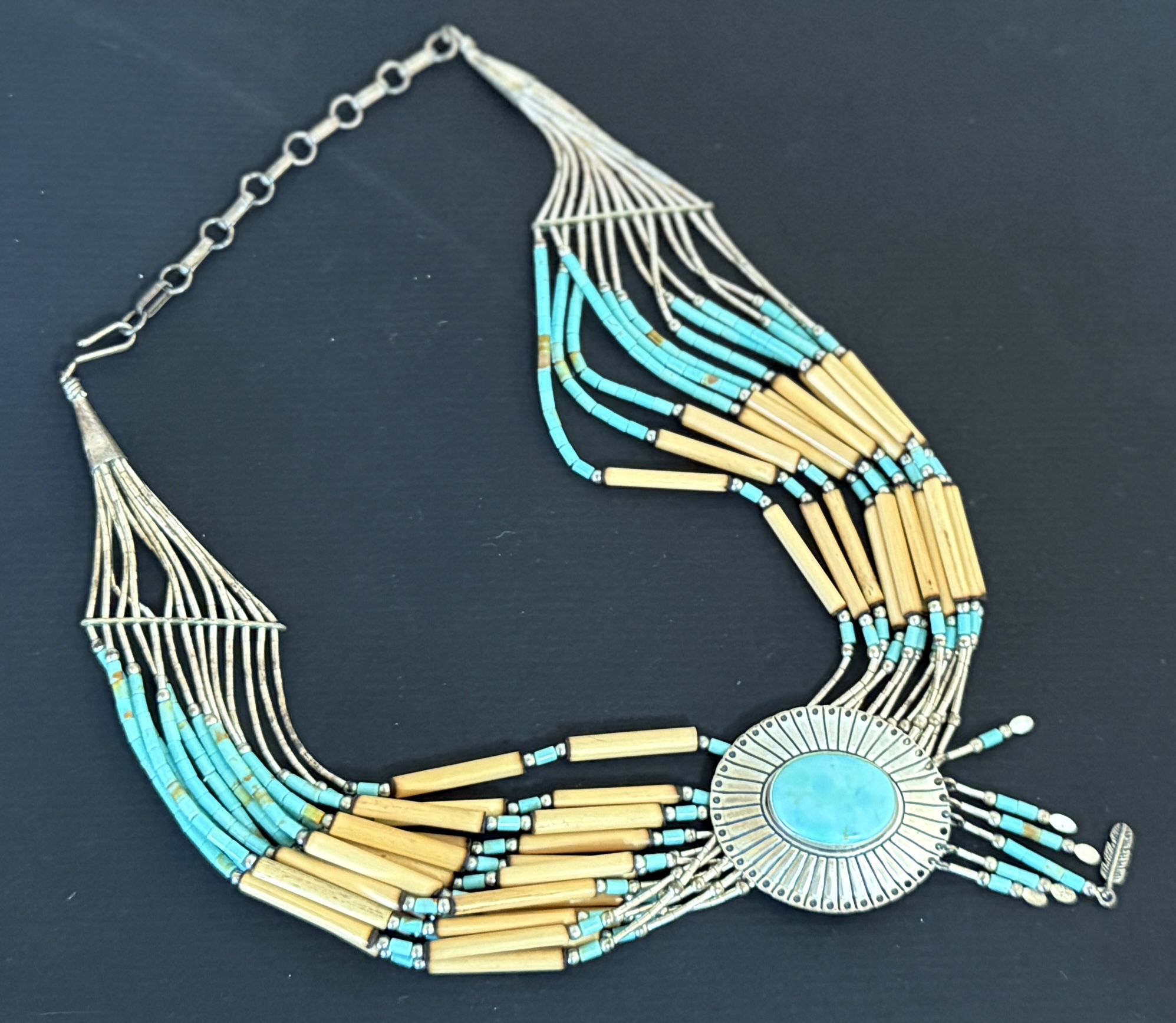 Southwest Multi-Strand Silver Turquoise Necklace