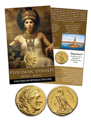 Ptolemaic Dynasty (Egypt) Gold Drachm Dynasty Gold Plated Reproduction Atm Card Type/Limited Edition