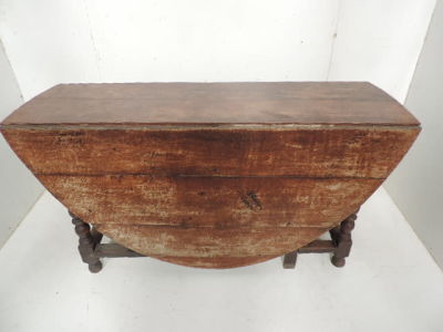 Large 18th Century Oak Oval Drop Leaf Turned Support Gate Legs Dining Table