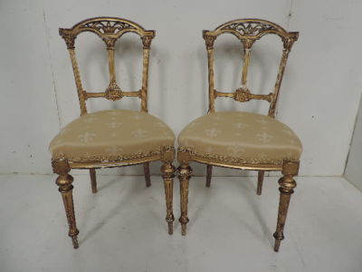 Pair of Victorian Gilded Frame Upholstered Seat Side Chairs