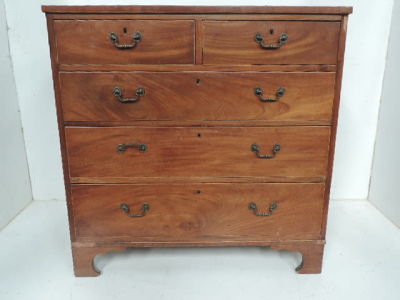 19th Century Mahogany Flat Front Two Over Three Drawer Chest with Drop Handles