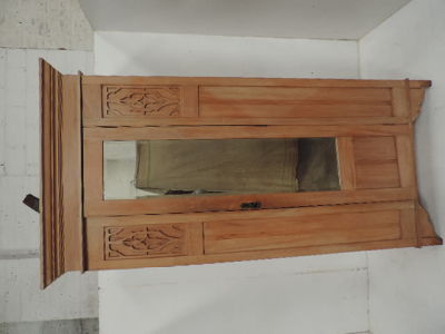 Edwardian Striped Pine Single Mirror Door Wardrobe with Cornice
