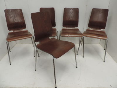 Set of Five Vintage Scandinavian Dark Bent Plywood Stacking Dining Chairs