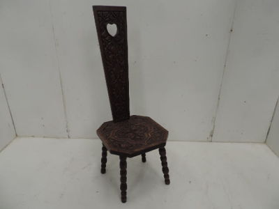 Carved Oak Welsh Marriage / Spinning Chair