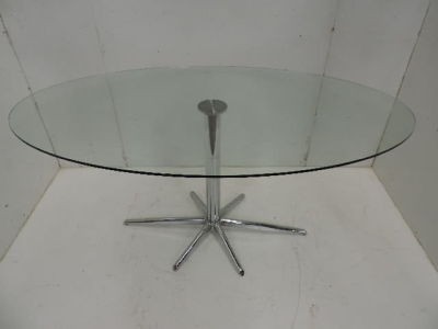 Chrome Stand 64" Long Oval Glass Top Metropolitan Dining Table