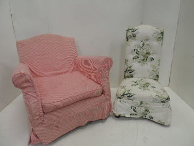 Loose Covered Red Stripe Traditional Armchair Plus Upholstered Nursing/Side Chair