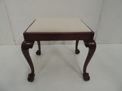 Antique Mahogany Rectangular Stool on Cabriole, Ball & Claw Legs