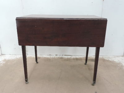 Georgian Mahogany Drop Leaf Pembroke Table with Drawer on Square Tapered Legs with Casters
