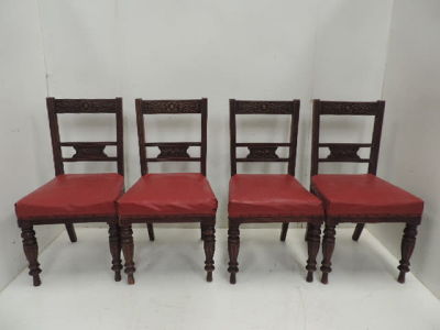 Set of Four Late Victorian Carved Mahogany Back & Rail Dining Chairs
