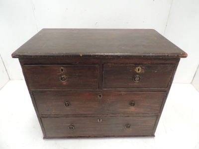 Small 18th Century Stained Pine Two Over Two Drawer Chest with Ring Handles