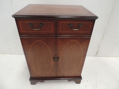 Small Reproduction Mahogany & Satinwood Side Cabinet