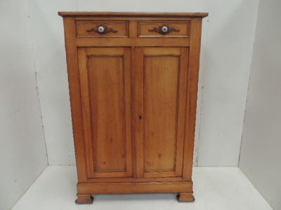 Antique French Cherrywood 5ft Tall Linen Cabinet with Porcelain Handles