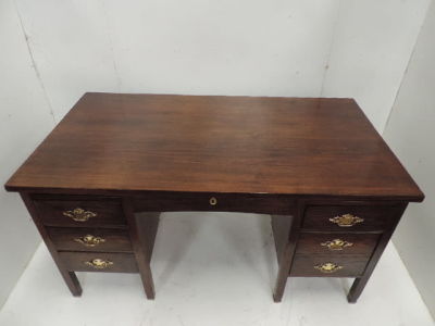 Mid 20th Century Dark Mahogany Twin Pedestal Six Drawer Desk
