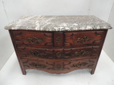 18th Century French Provincial Carved Fruit Wood Three Serpentine Drawer Chest with Ormolu 