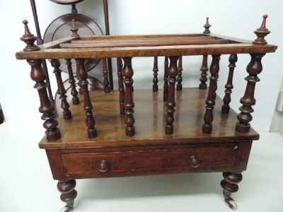 Victorian Walnut Turned Pillar Canterbury Plus Three Tier Mahogany Cake Stand