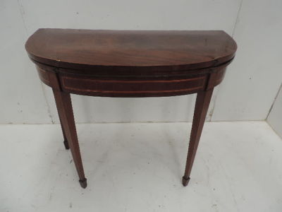 Regency Mahogany & Satinwood Inlay Bow Front Folding Card Table