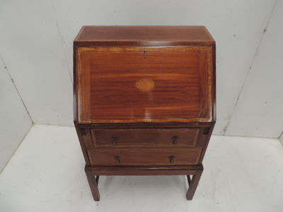 Small Edwardian Mahogany & Satinwood Inlay Fall Front Bureau